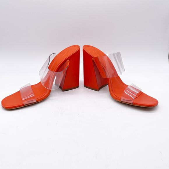 Schutz Women's Victorie High Block Leather Clear Strap Sandals Orange Size 7.5B - Picture 6 of 12